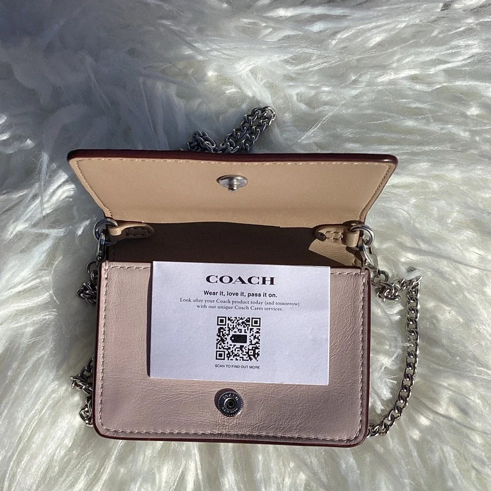 NWT Coach Smooth Leather Chain Wallet Crossbody With Sparkly Butterfly Design - Picture 6 of 6